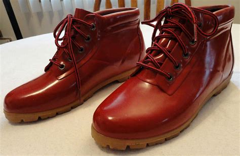 Lands End Women's Red Rubber Lace Up Waterproof Shoe Rain Boots Size 10 ...