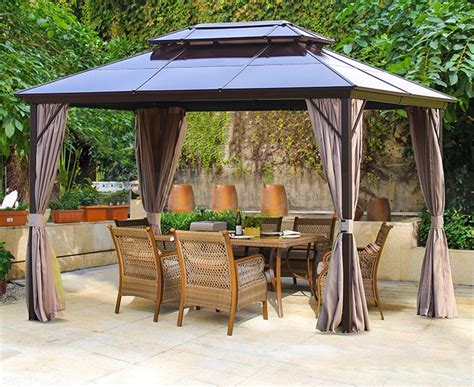 Outdoor Hardtop Gazebo Canopy Curtains Aluminum Furniture with Netting ...