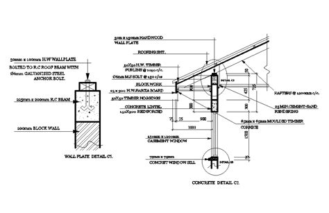 17x14m house plan of wall plate detail is given in this Autocad drawing ...