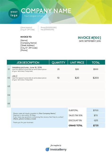 Free PDF Invoice Template Sample #5 Download | InvoiceBerry