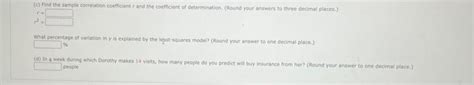 Solved (c) Find the sample correlation coefficient r and the | Chegg.com