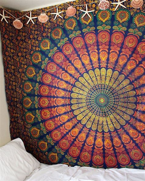 Blue & Yellow Hippie Medallion Mandala Boho Tapestry Wall Hanging ...