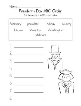 President's Day ABC Order Worksheet by Teacher Gone Digital | TpT