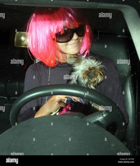 Britney Spears wearing a pink wig in a gas station in Malibu, Los ...