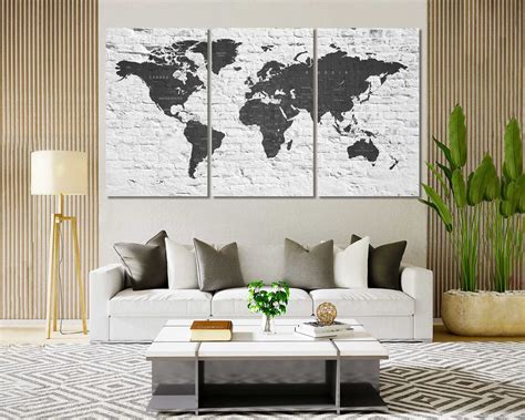 World Map Black and White on Canvas Push Pins on World World - Etsy