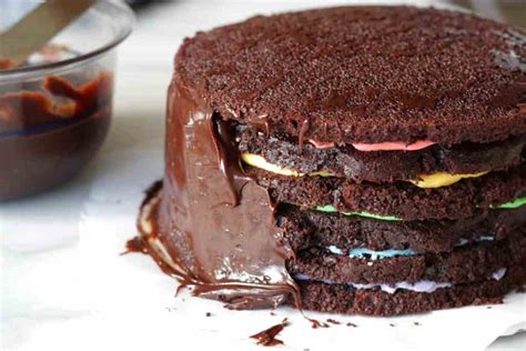 Chocolate Rainbow Cake - Living on Cookies