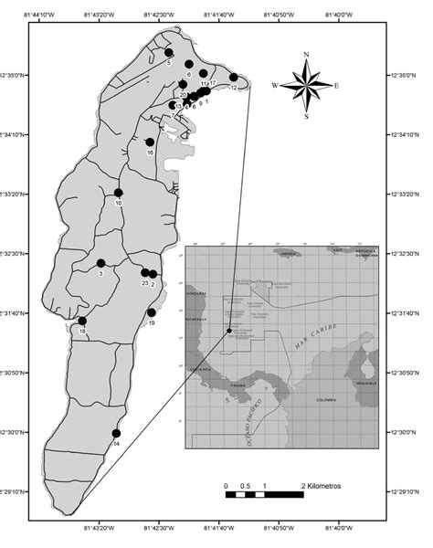 Map of San Andres Island with sample sites. | Download Scientific Diagram