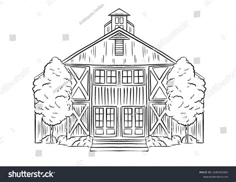 Cottage House Line Art Illustration On Stock Illustration 2246383901 ...