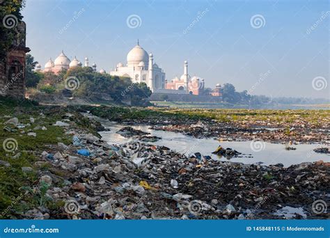 Taj Mahal Beauty Behind Polluted Yamuna River Trash Garbage Stock Image ...