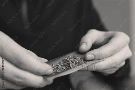 Rolling a marijuana weed joint . Close up weed joint with lighter ...