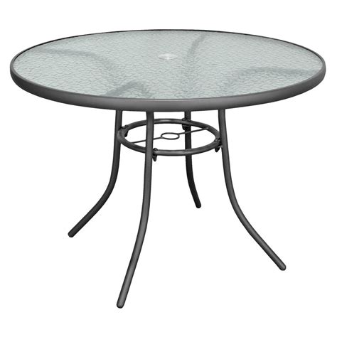 Garden Elements Sienna Metal Round Patio Glass Top Table, 40" (Gray ...