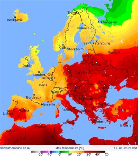 Map of max temperature in Europe today. : r/europe