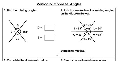 Vertically Opposite Angles Worksheet