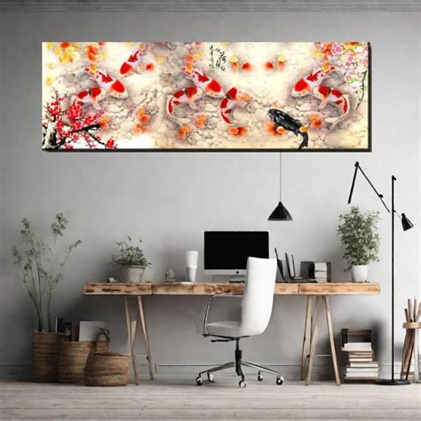 Exclusive 9 Koi Fish Painting Feng Shui (Print on canvas)