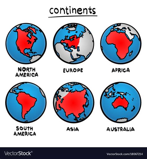 Sketch drawing continents Royalty Free Vector Image