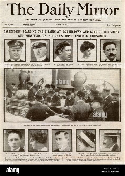 Mirror cover - victims and survivors of the Titanic Disaster Stock ...