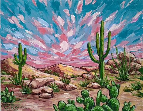 Desert painting Arizona sunset oil painting Saguaro painting | Etsy