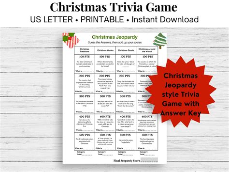 Christmas Trivia Game, Christmas Jeopardy Game, Activity for Adults ...