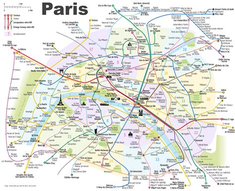 Paris metro map with main tourist attractions