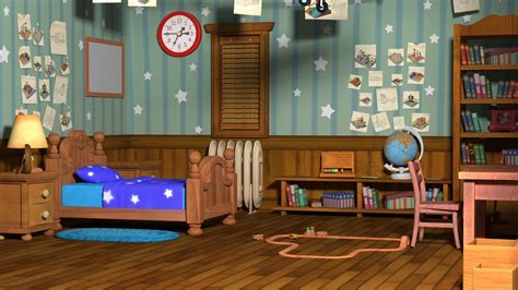 3D cartoon children room bed room animation scene