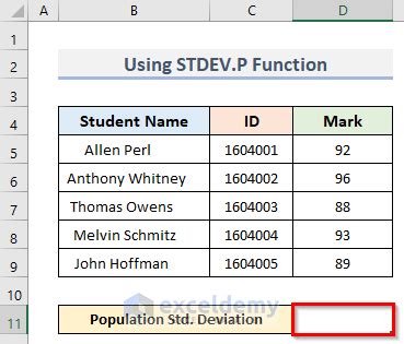 How to Calculate Population Standard Deviation in Excel