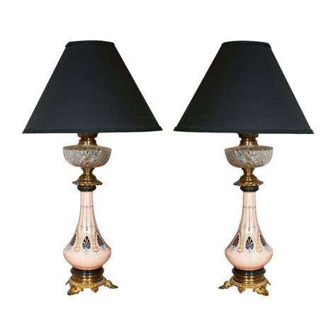 Pair of Porcelain and Cut Glass Lamps For Sale at 1stDibs