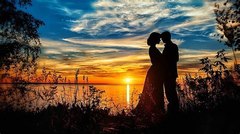 HD wallpaper: HD, love image, kiss, sunset, couple | Wallpaper Flare