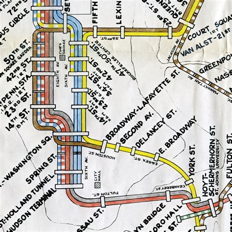 Detail from sketch IND subway map by Arthur Weindorf, 1943, for the ...