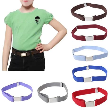 Children Kids Solid Color Unisex Canvas Belts Boys Girls Elastic Belt ...