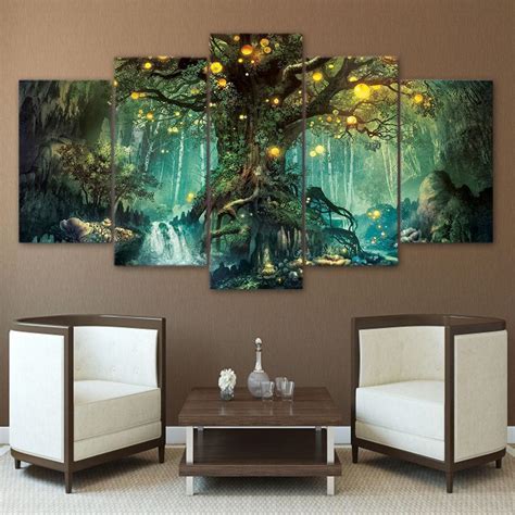 Enchanted Tree Scenery Nature – 5 Panel Canvas Art Wall Decor – Canvas ...