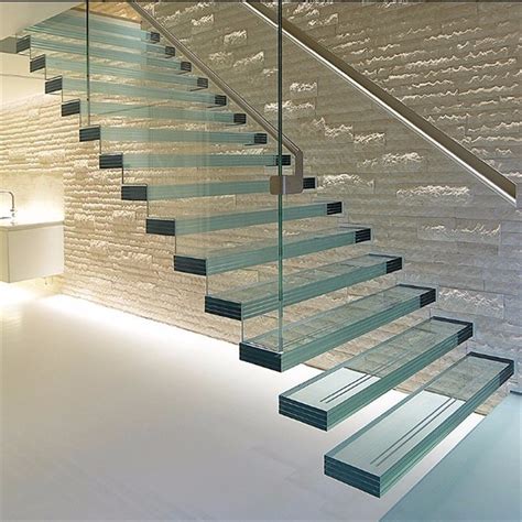 Indoor Tempered Glass Floating Stairs, Wood Floating Staircase with ...