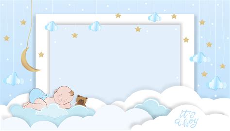 Vector illustration for baby boy shower card on blue background,Paper ...