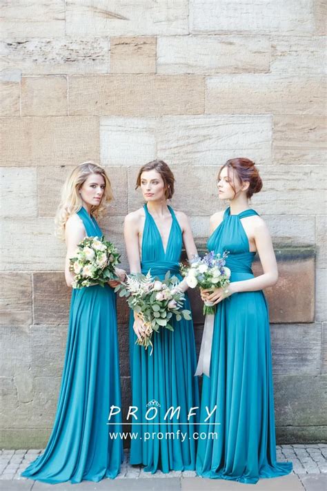 Turquoise Blue Jersey Multiway Bridesmaid Dress - Promfy