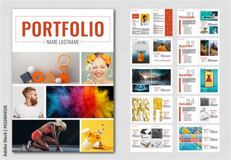 Graphic Design Portfolio Layout with Red Accents Stock Template | Adobe ...