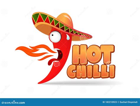 Hot Chili Pepper in Sombrero. Cartoon Chili Character for Mexican Foods ...