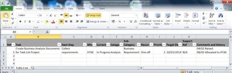 Project Management Task List Excel Template