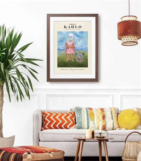 Mid-century modern Frida Kahlo Girl with Death Mask poster - Weekend Poster