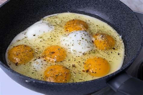 Premium Photo | Fry an egg. fried eggs in a pan