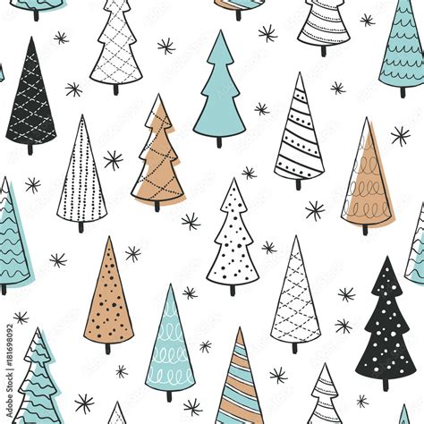 Cute seamless pattern with christmas tree. Hand Drawn vector ...