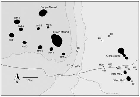 8. Spiro plan map showing locations of mounds and houses excavated on ...