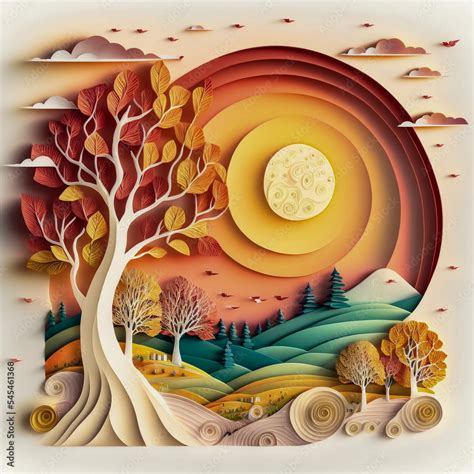 Landscape paper cut art quilling paper art style 3D paper cut. AI ...