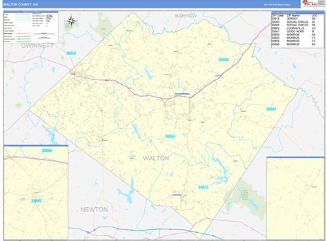 Walton County, GA Zip Code Wall Map Basic Style by MarketMAPS