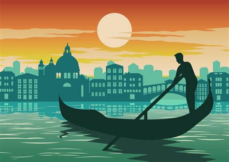 Gondolier in Venice at sunset 2397364 Vector Art at Vecteezy