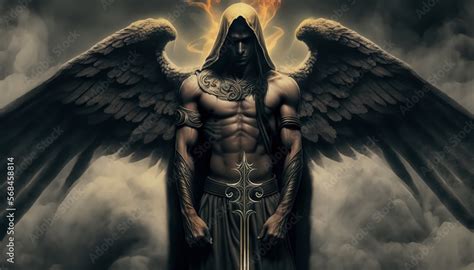 Dark warrior angel with medieval sword before the fight. fantasy ...