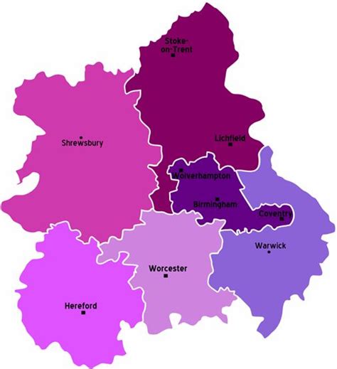 Less detailed West Midlands County Map | County map, Shrewsbury, Hereford