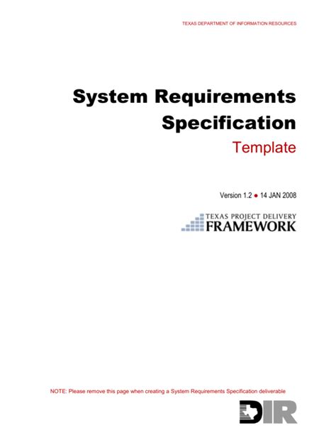 System Requirements Specification : Template