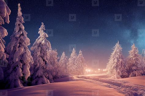 Beautiful landscape of snow winter in forest background at night stock ...