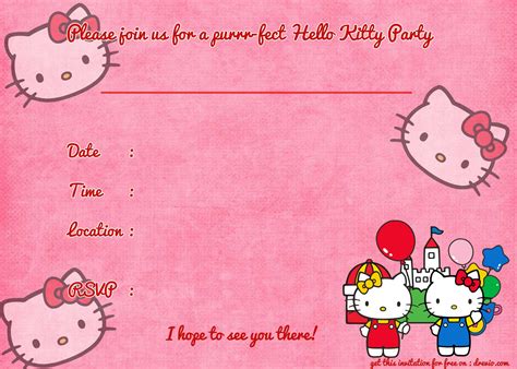 Printable Hello Kitty Birthday Invitation Template | DREVIO