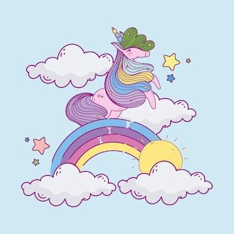 Premium Vector | Unicorn rainbow hair cute