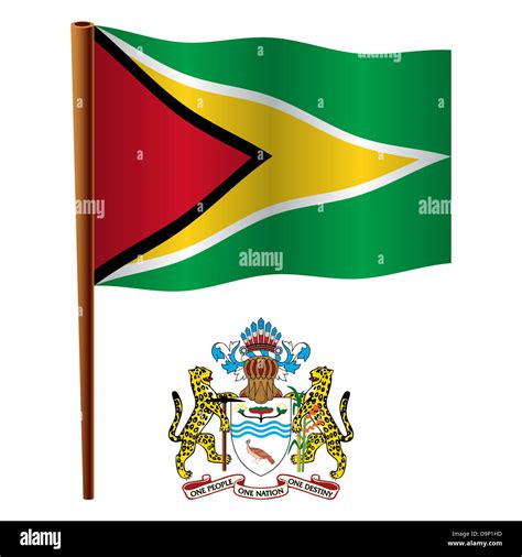 guyana wavy flag and coat of arms against white background, vector art ...